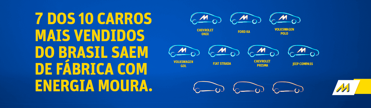 Dos 10 carros mais vendidos do Brasil, sete são equipados com as Baterias Moura